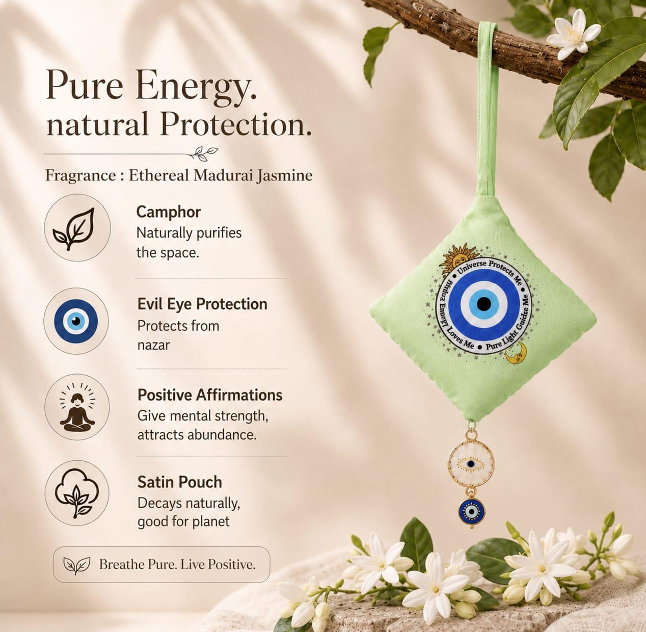 Ethereal Madurai Jasmine- Camphor Air Freshener & Gemstone Keyring